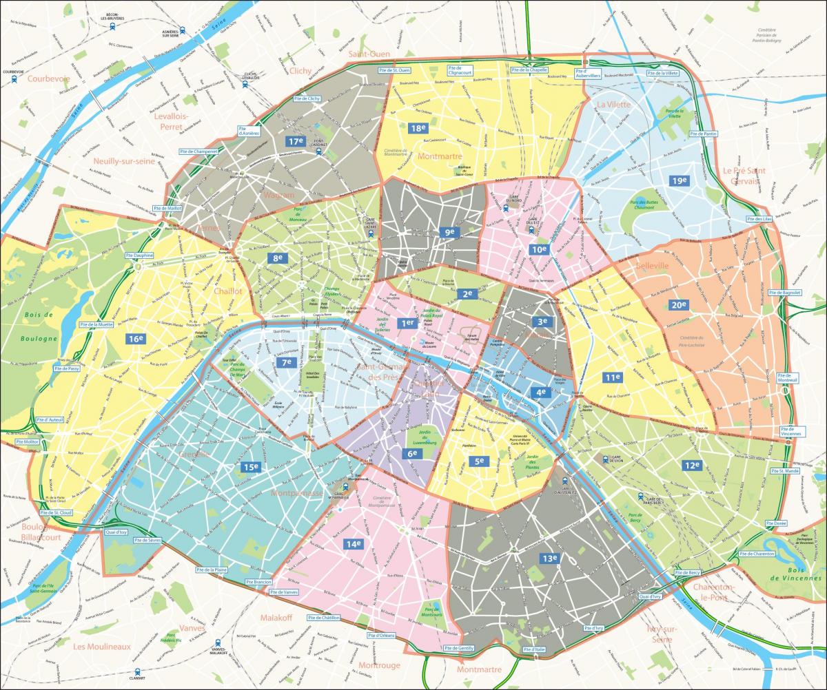 মানচিত্র arrondissements প্যারিসের